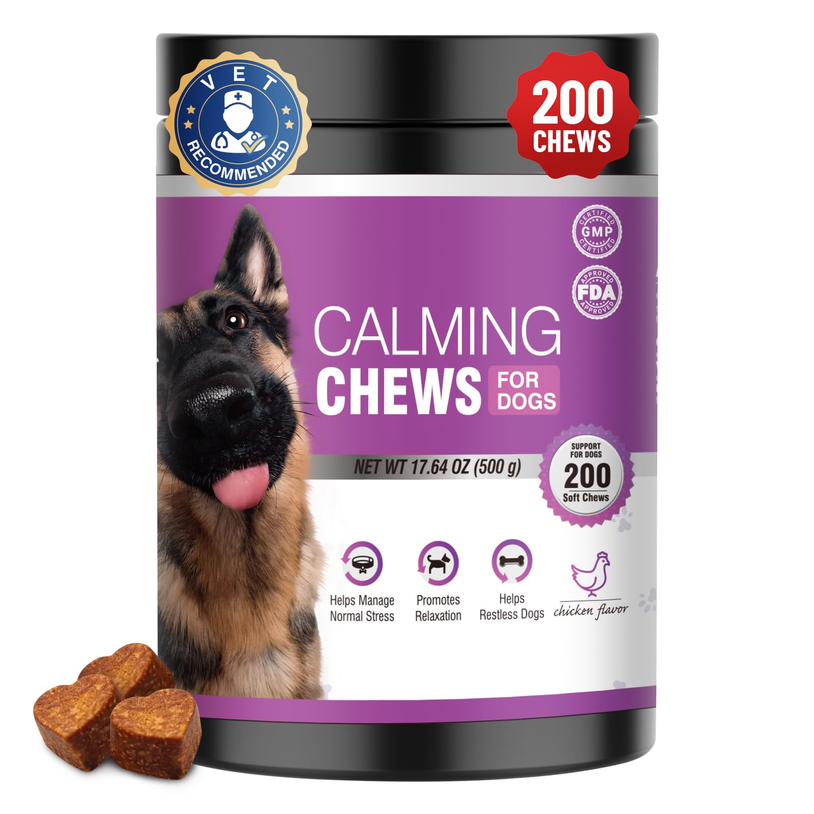 TTLXRL Calming Chews pour chiens, bouteille 200 pieces, favorise le calme.