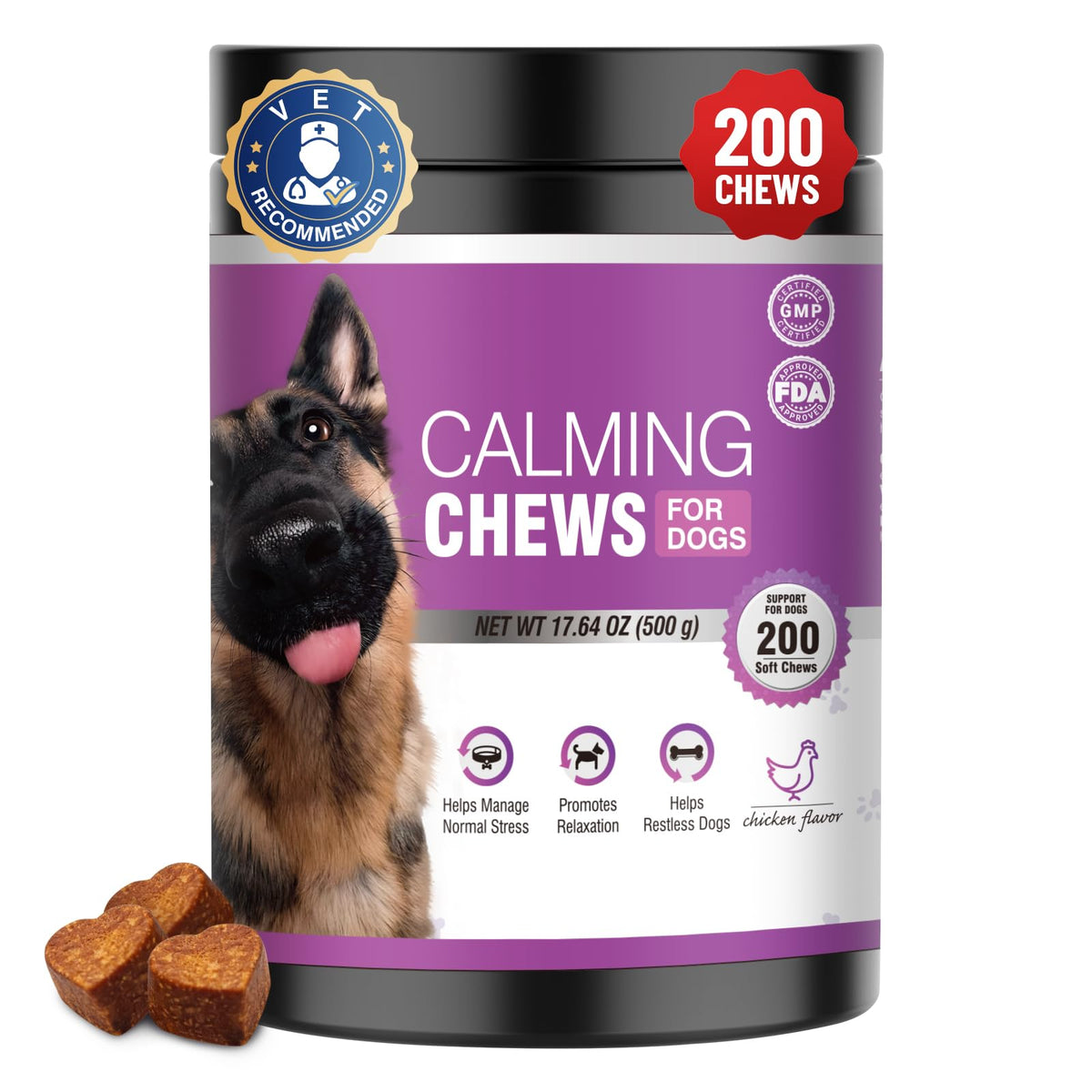 TTLXRL Calming Chews pour chiens, bouteille 200 pieces, favorise le calme.