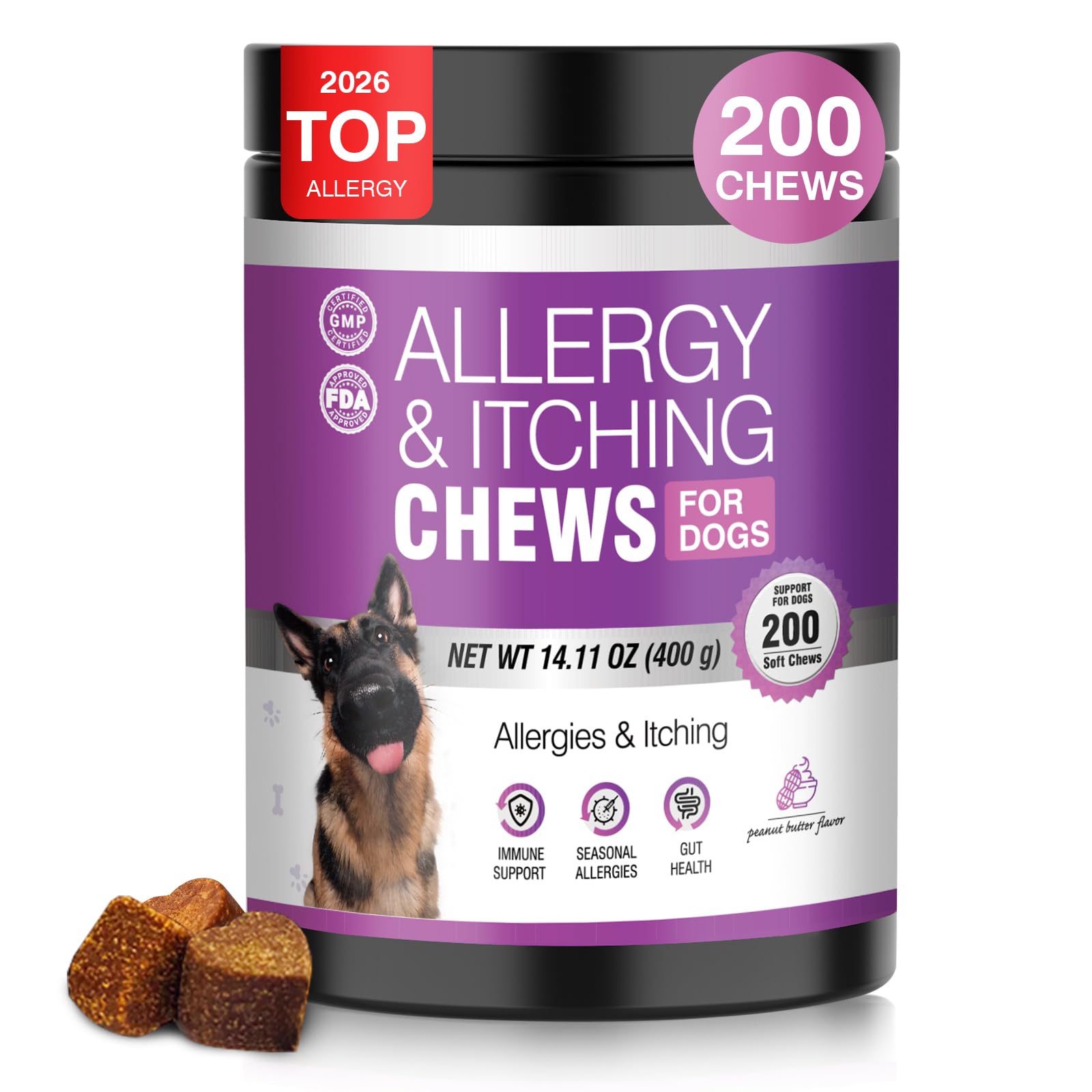 TTLXRL bouchées allergie chien dans un pot soutien peau et confort quotidien.