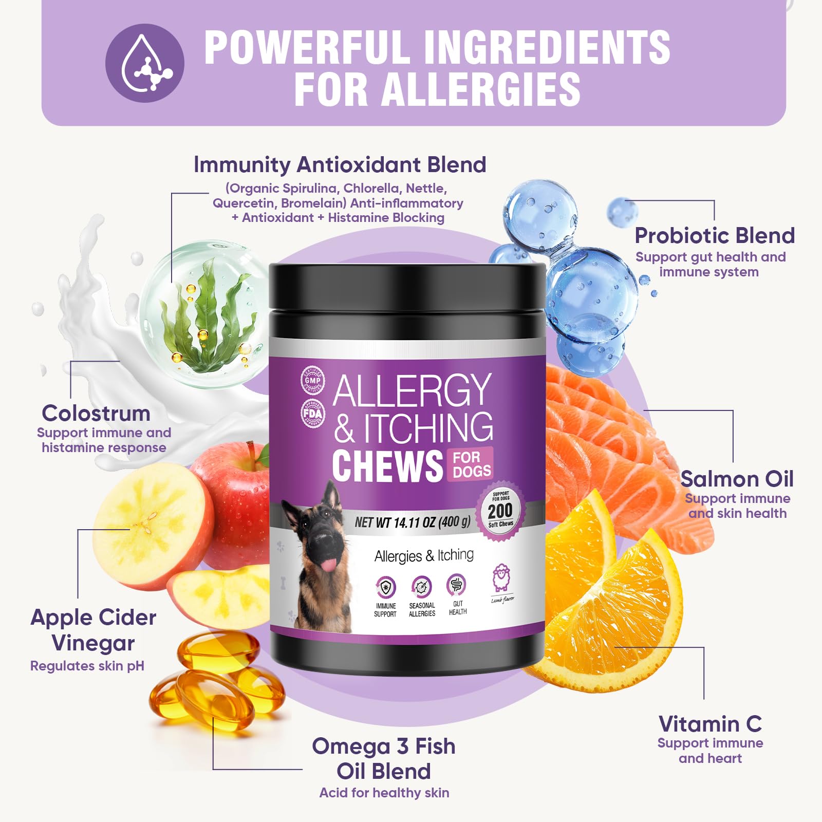 TTLXRL Dog Allergy Chews – Texture douce, facile à mâcher pour chiens.