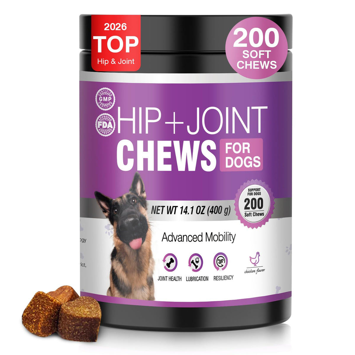TTLXRL Glucosamine pour chiens — bouteille, présentation pratique pour administration.