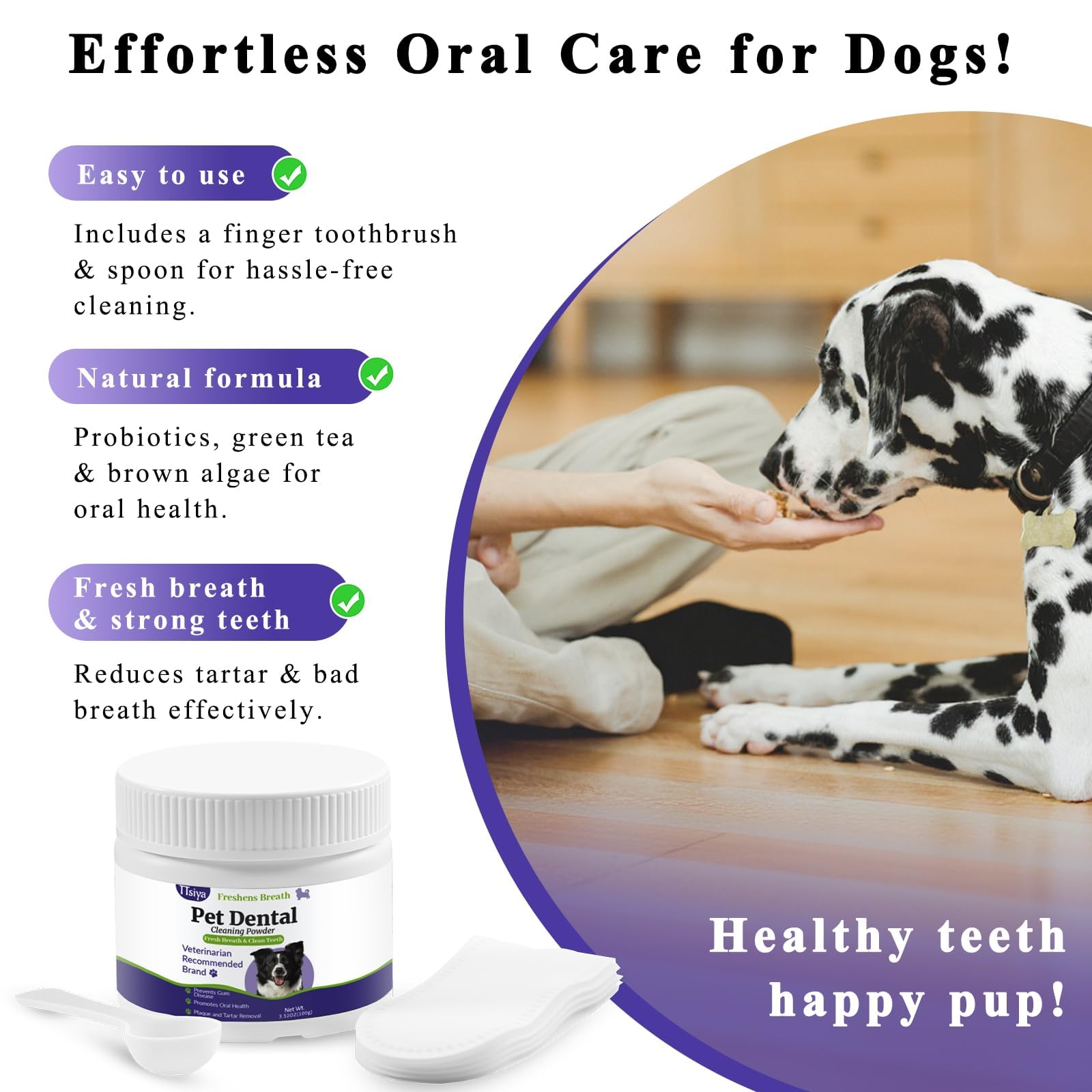 TTsiya Poudre Dentaire Chiens - Respiration plus fraîche après utilisation.