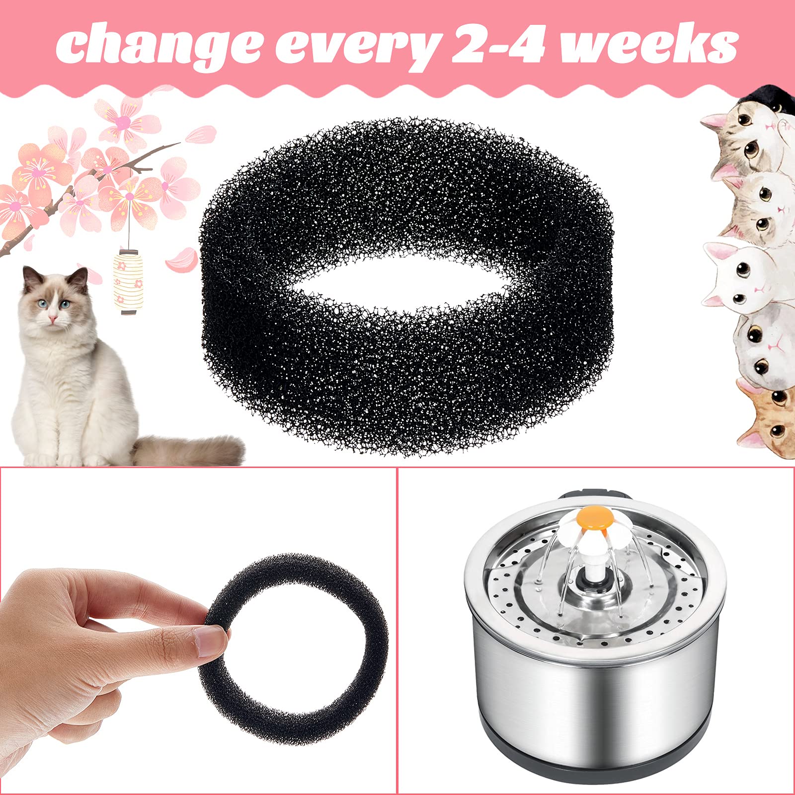 Filtre-dispenser Tuanse pour fontaine chat, compatible réservoir 2,5 L pour eau fraîche.