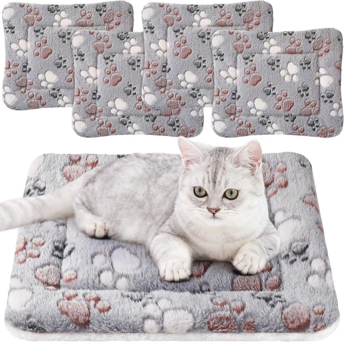 Tuanse tapis pour petits animaux avec motif patte gris, confort durable.