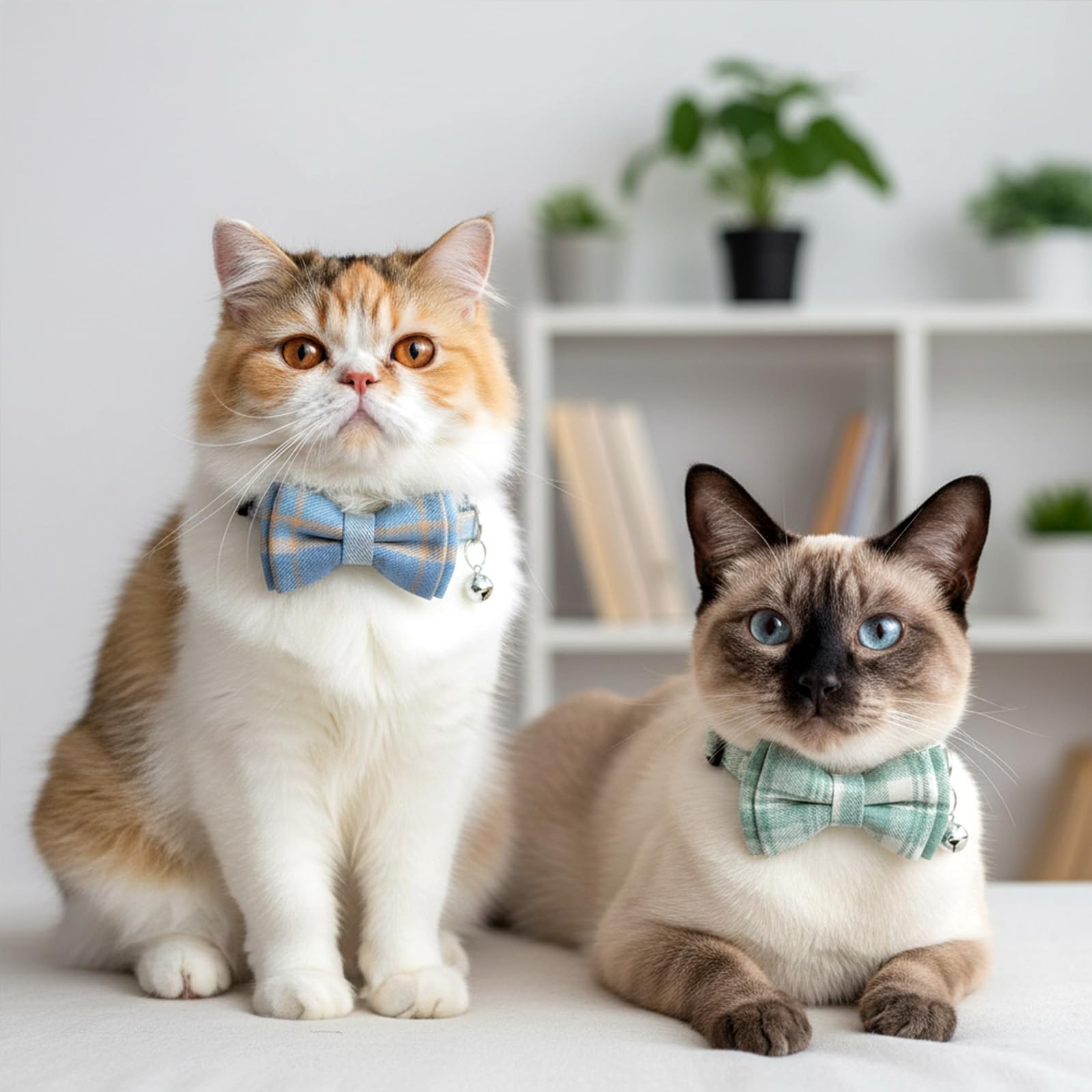 Collier Tucnoeu pour chat noeud papillon plaid gris, motif intemporel quotidien.