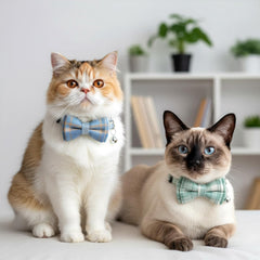 Collier Tucnoeu pour chat noeud papillon plaid gris, motif intemporel quotidien.