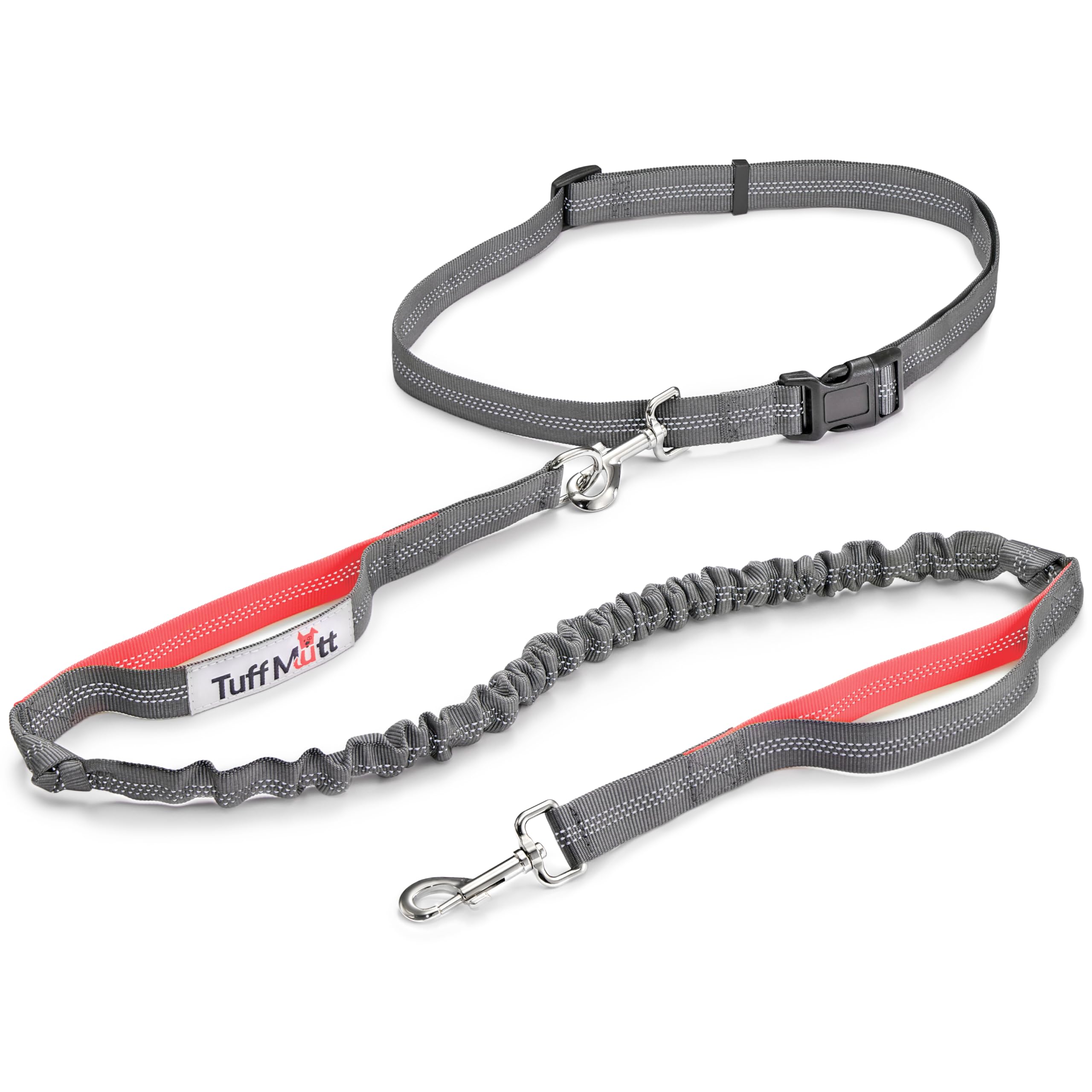 Laisse main libre Tuff Mutt autour de la taille pour jogger sans fatigue du bras.