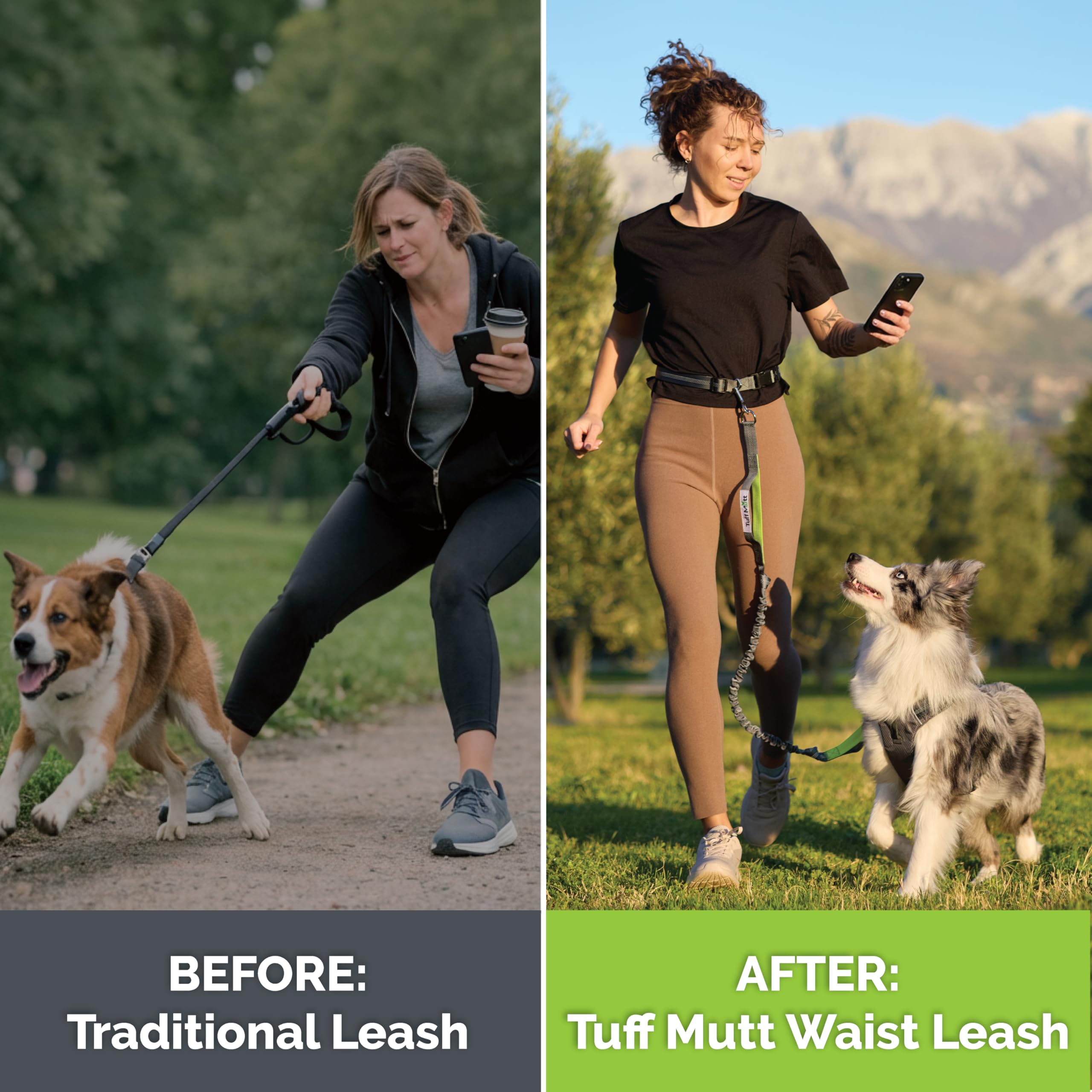 Laisse Tuff Mutt; clip-glisse facilite le passage du chien d'un côté à l'autre.