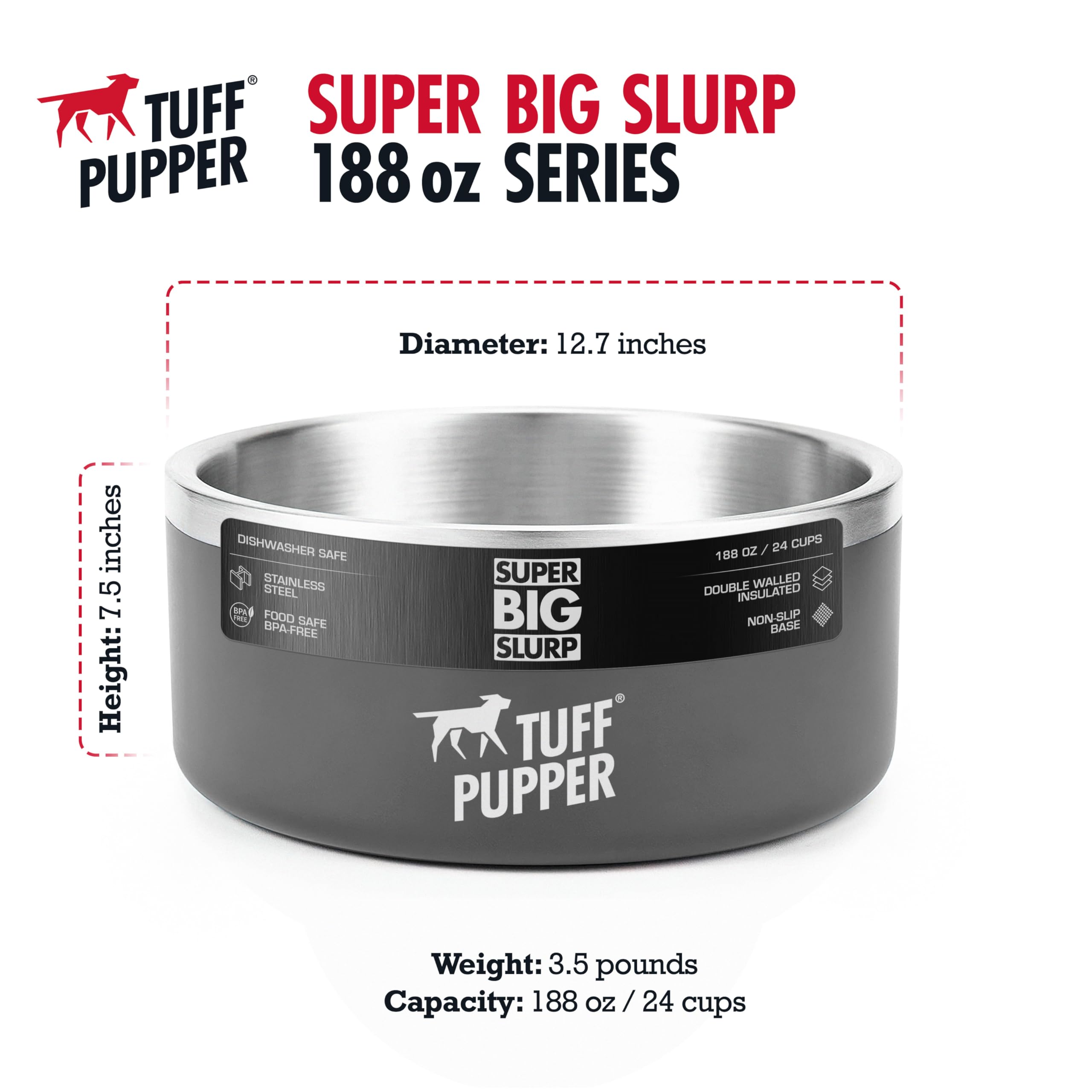 Bol Tuff Pupper lave-vaisselle compatible, nettoyage rapide.