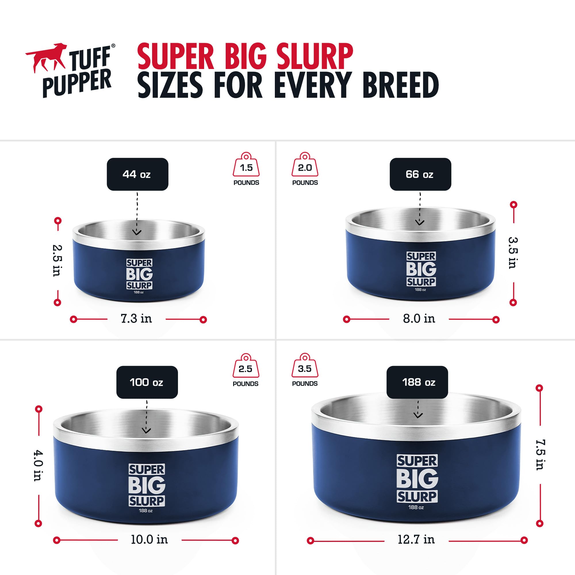 Capacité 188 oz, idéal pour grandes races.