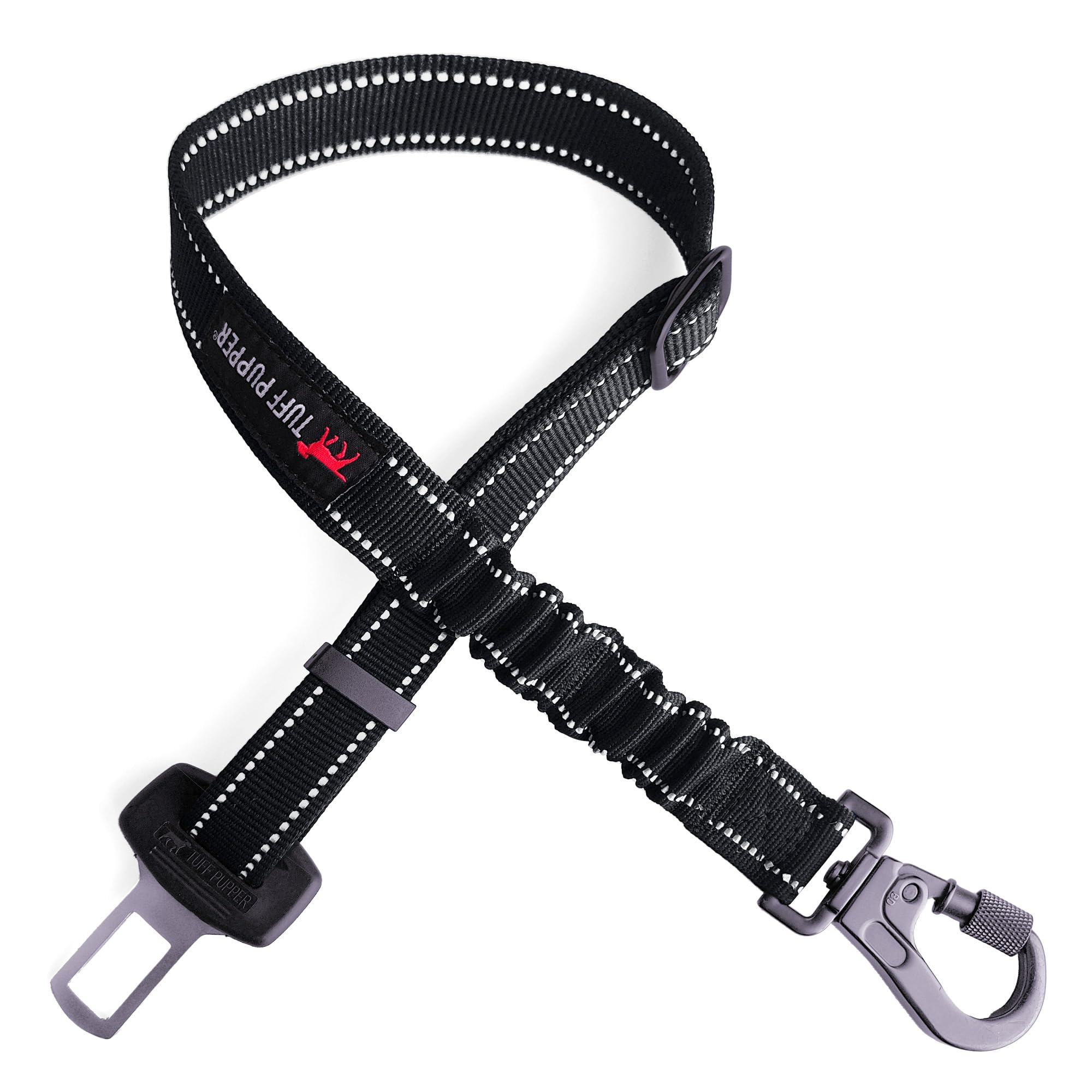 La ceinture Tuff Pupper se fixe au harnais, sécurité accrue pendant le trajet.