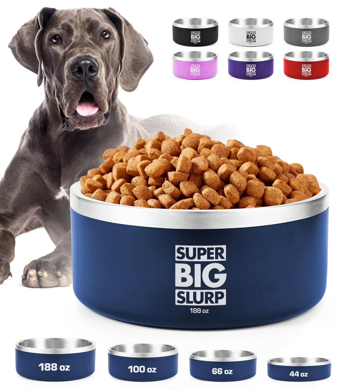 Gamelle Tuff Pupper pour chiens bleue, grande capacité pour repas et eau.