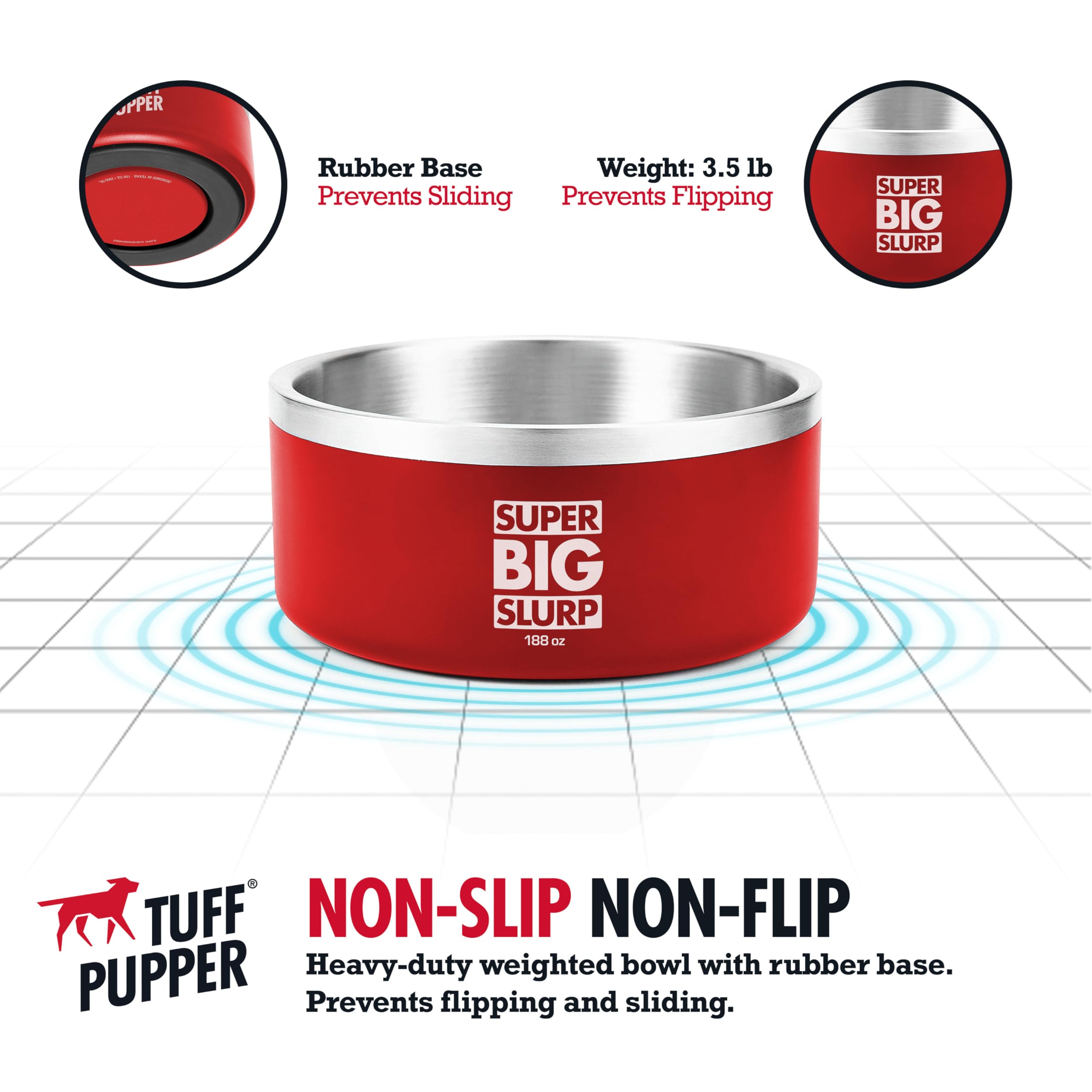 Couleur rouge Tuff Pupper avec design élégant et pratique.