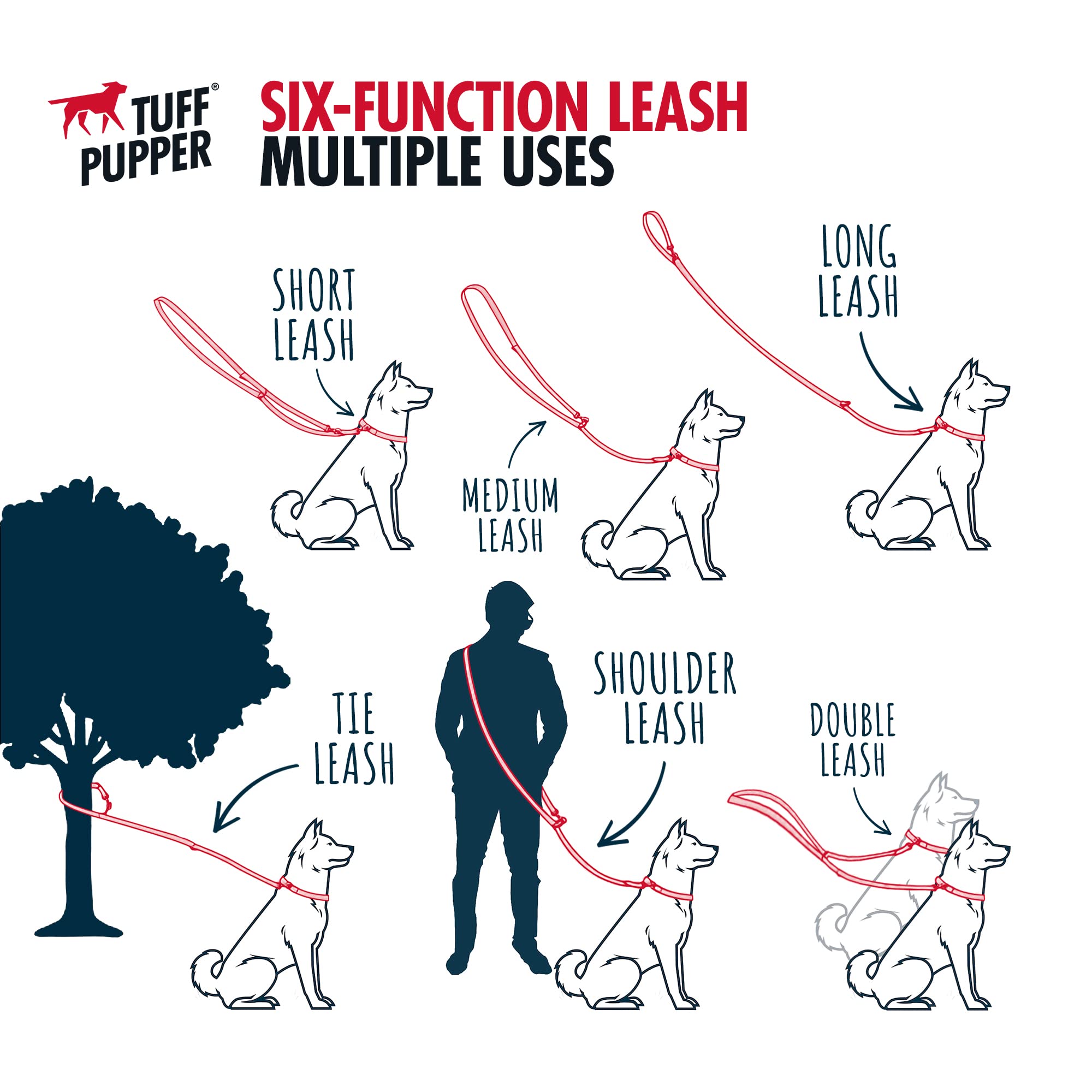 Laisse double Tuff Pupper pour deux chiens, pratique et sécurisante.