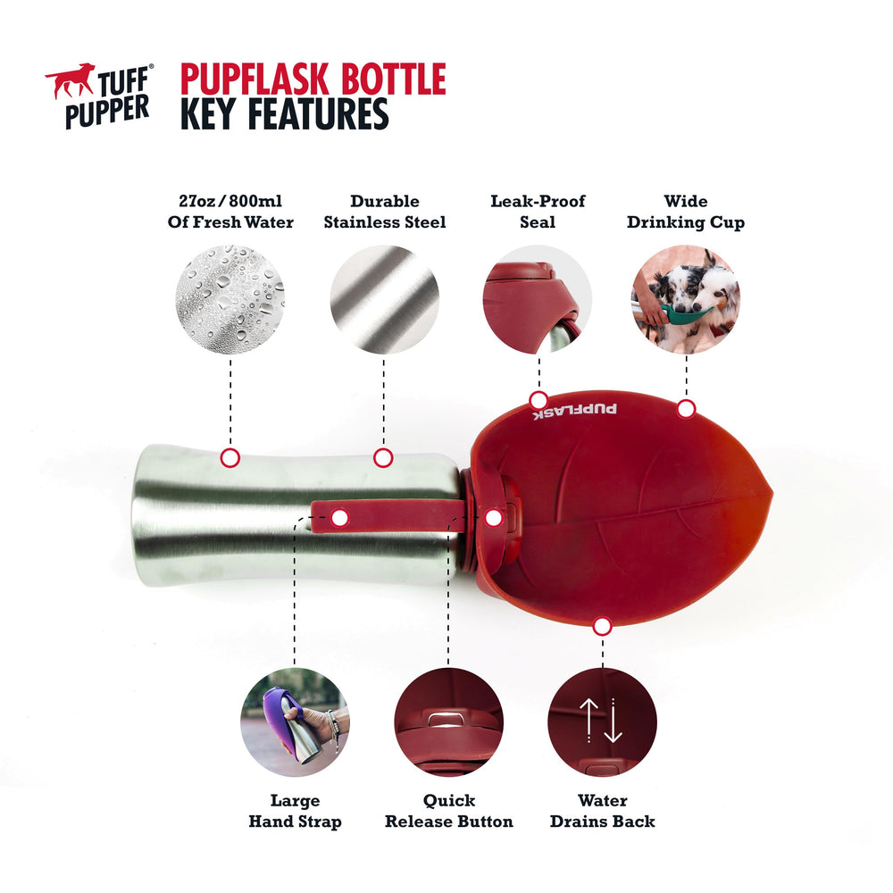 PupFlask Tuff Pupper – capacité 40 oz, hydratation pour aventures prolongées.