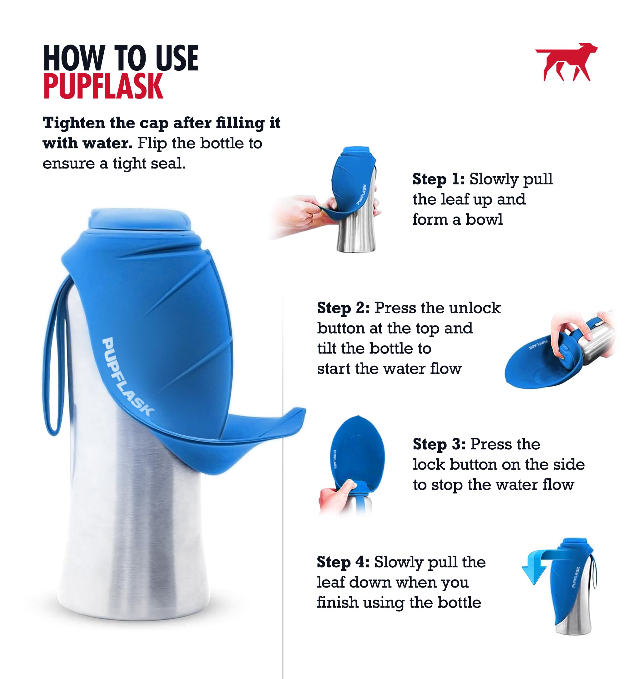 PupFlask : ouverture rapide en silicone pour un remplissage direct et propre.