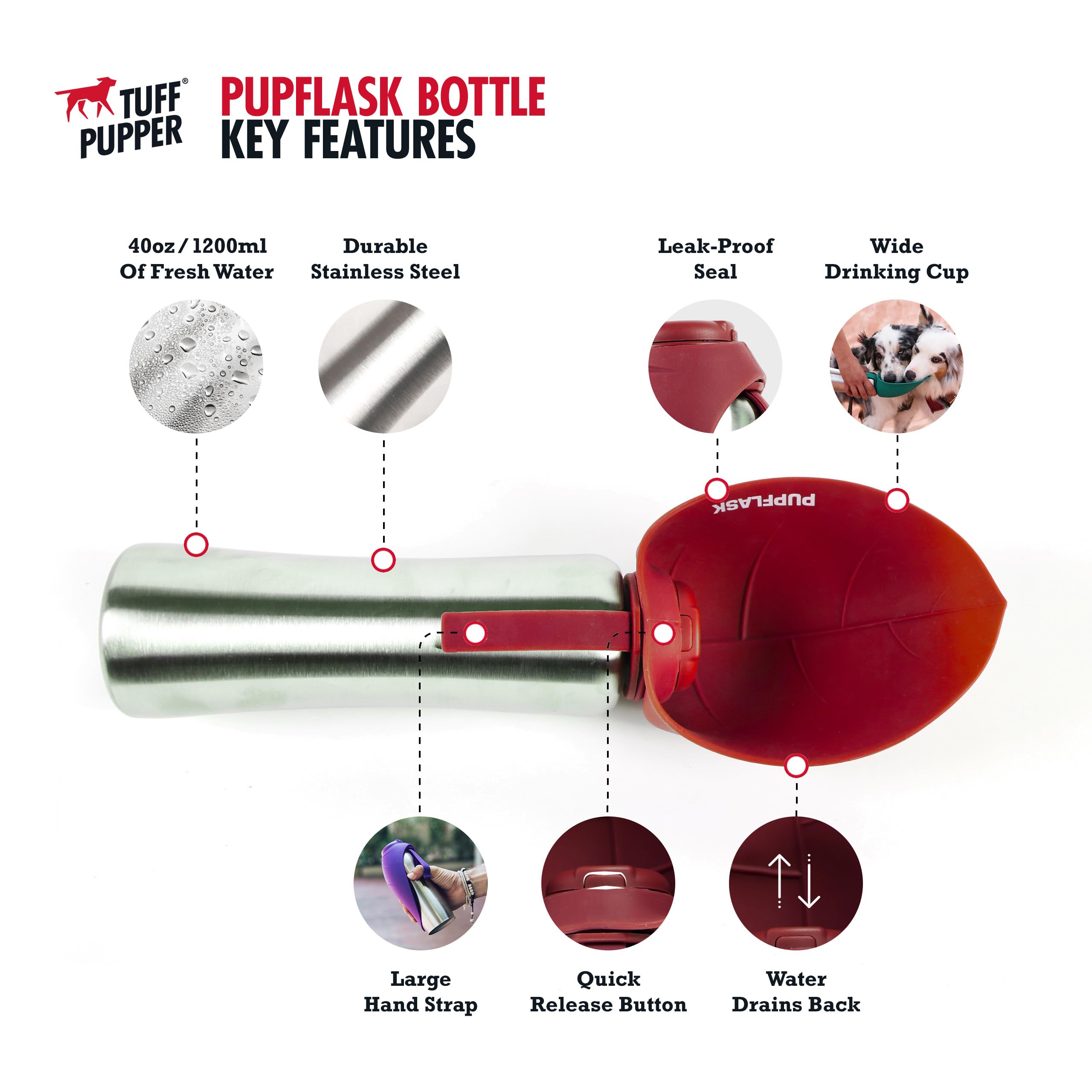 PupFlask avec poignée portable, transport facile durant les sorties quotidiennes.