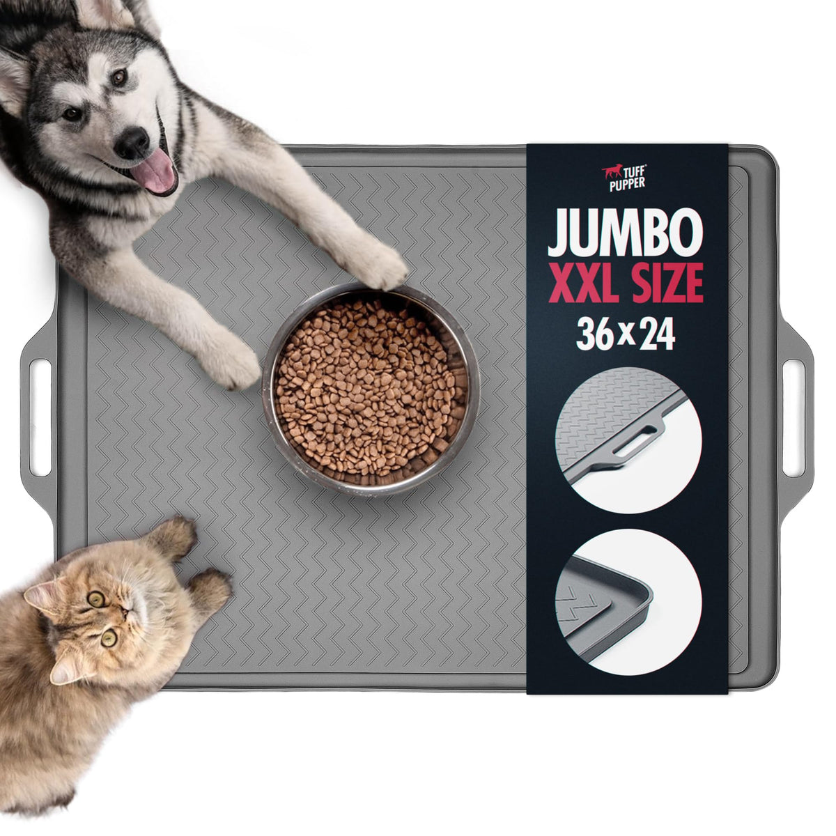 Tuff Pupper tapis alimentation XXL, rebord élevé pour contenir les débris.