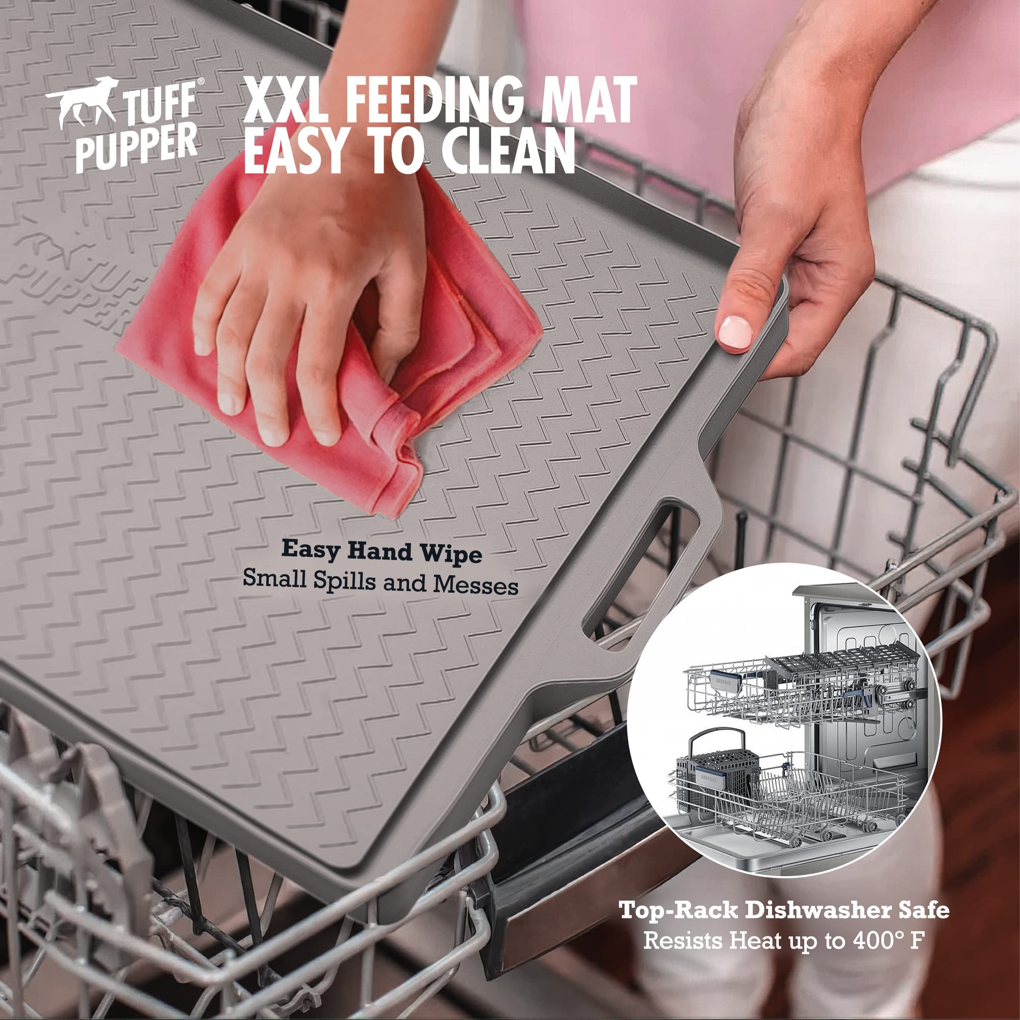 Tuff Pupper tapis alimentaire, lave-vaisselle compatible pour nettoyage rapide.