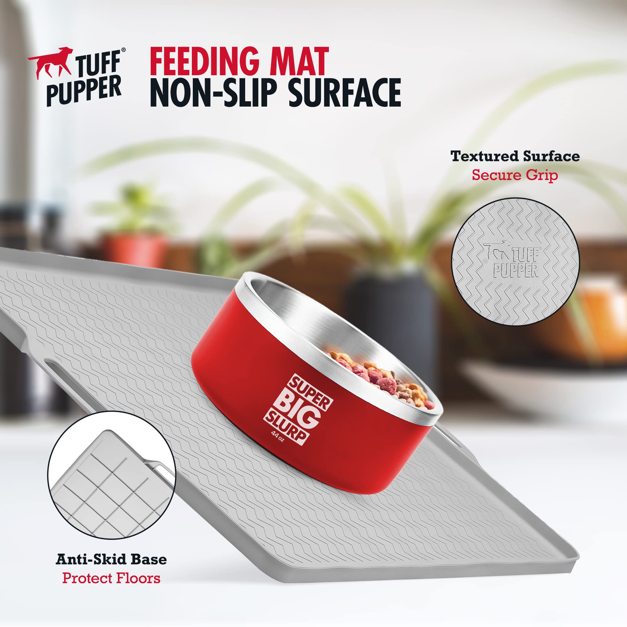 Tuff Pupper tapis alimentation, poignées latérales facilitent le transport après le repas.