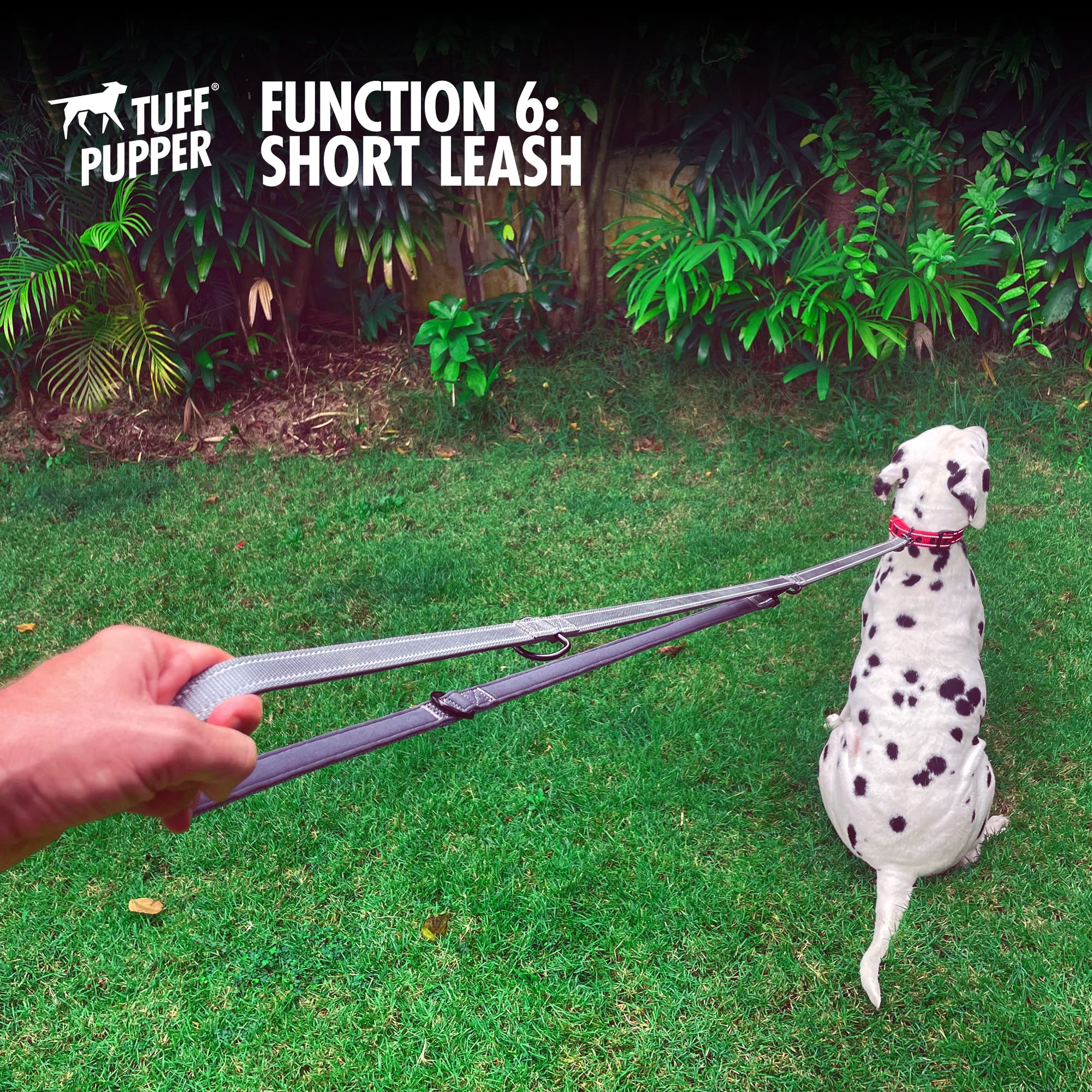 Utilisation quotidienne et sportive de la laisse Tuff Pupper, facile à manipuler.