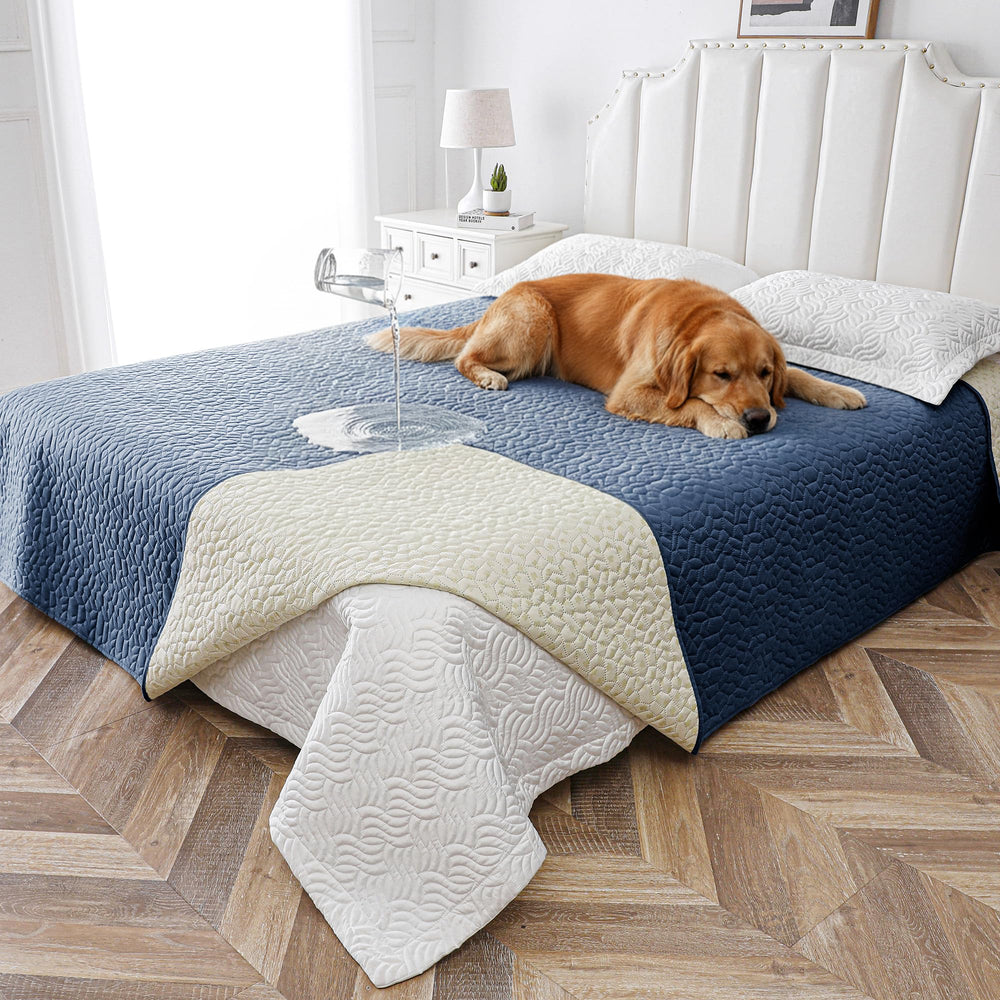 Tuffeel couverture étanche pour lit en bleu protégeant contre les liquides.