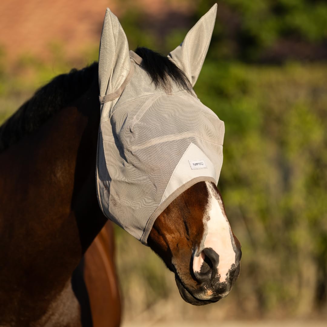 TUFFTEQ masque anti-mouches cheval visière intégrée protège les yeux et réduit l'éblouissement.