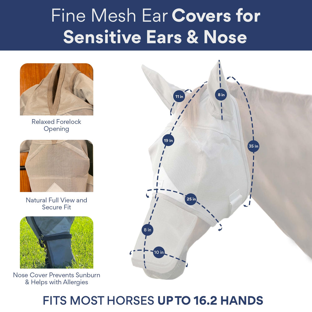 TUFFTEQ masque cheval couverture nez complète, protège du soleil et des insectes