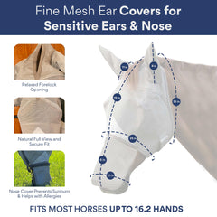 TUFFTEQ masque cheval couverture nez complète, protège du soleil et des insectes