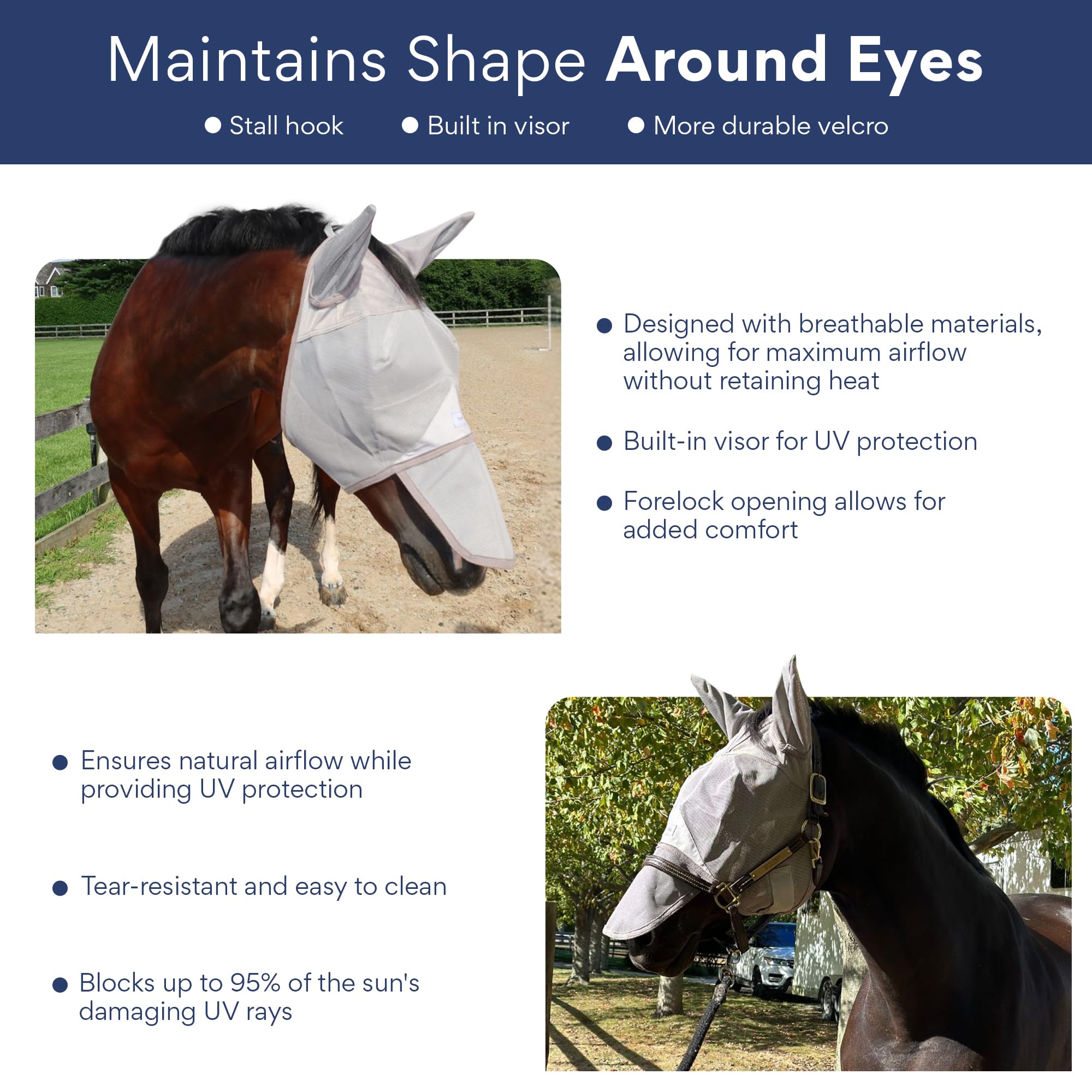 TUFFTEQ masque cheval oreilles et visage, ventilation efficace