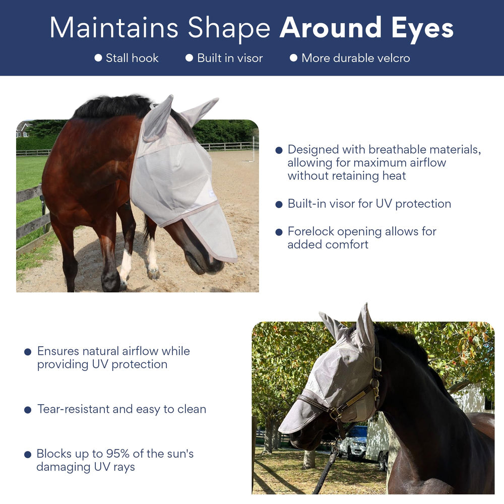 TUFFTEQ masque cheval oreilles et visage, ventilation efficace