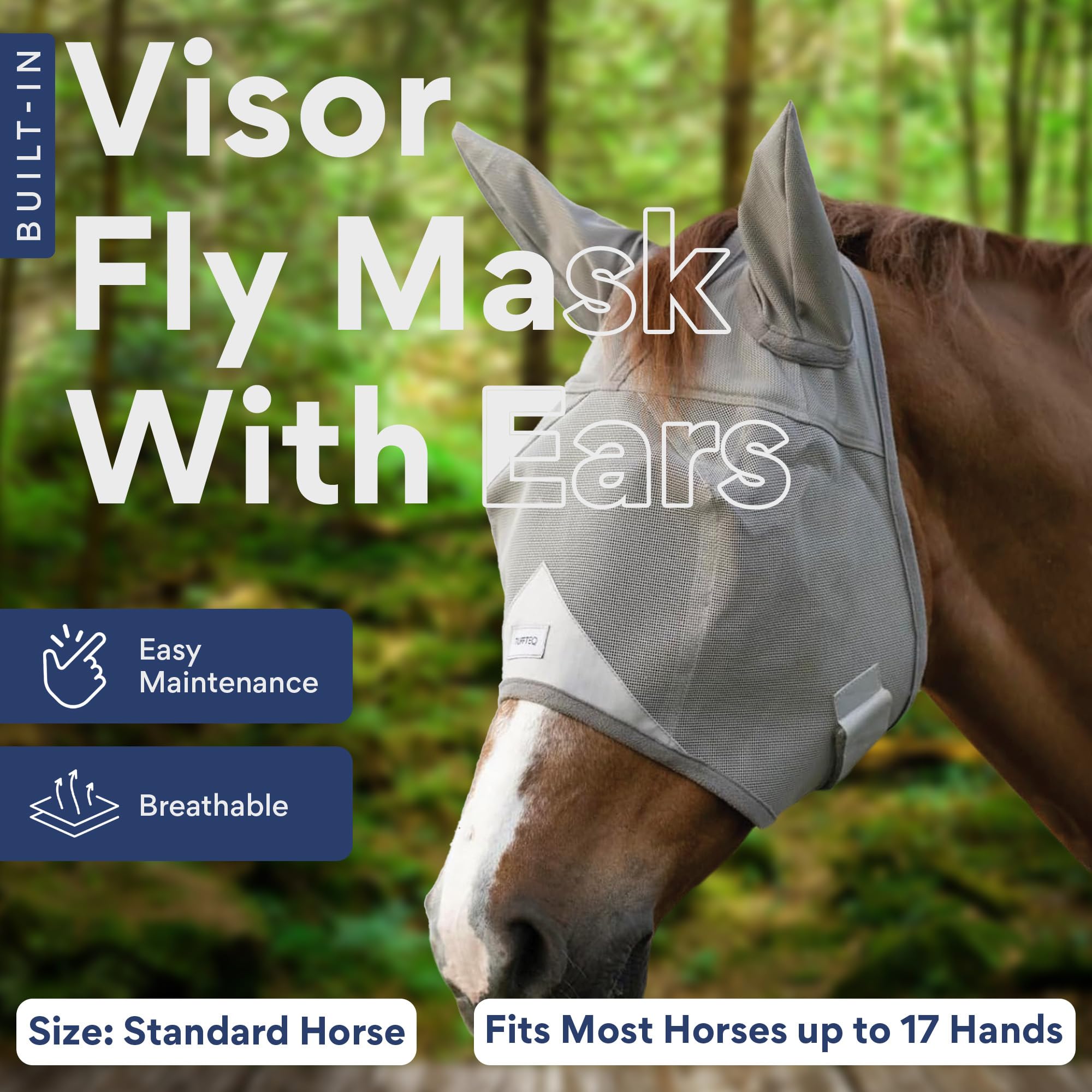 TUFFTEQ masque cheval visière UV intégrée offre ombre et protection oculaire.