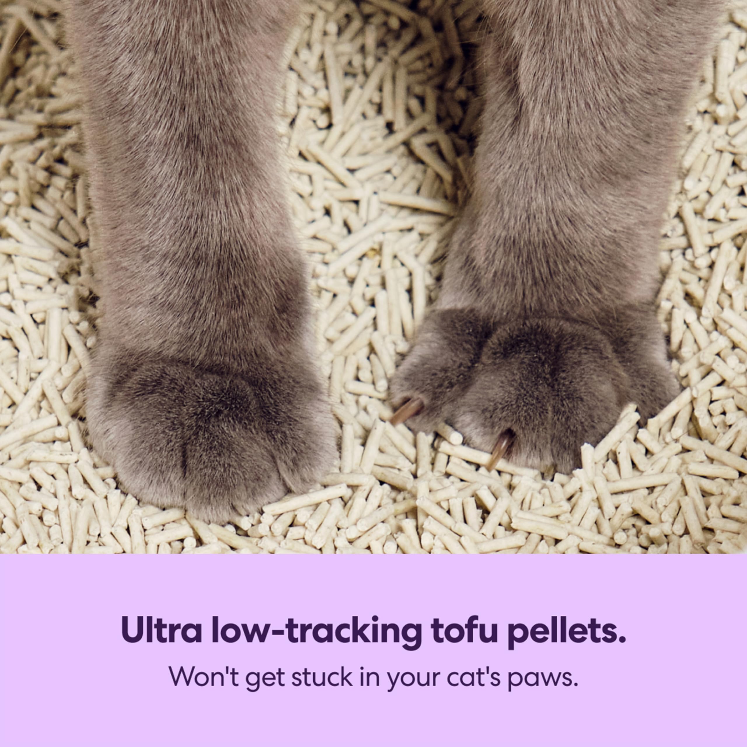 Litière Tuft & Paw tofu, agglomérante facilitant le nettoyage.