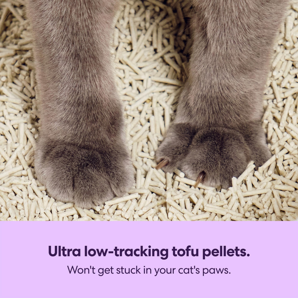 Litière Tuft & Paw tofu, agglomérante facilitant le nettoyage.