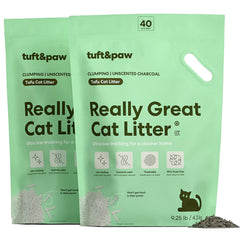 Tuft & Paw Litière au tofu : agglomération rapide pour nettoyage facile.