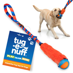 Jouet Tug-E-Nuff Fauxtastic PowerBall Bungee, boule texturée orange, parfait pour lancer loin et jouer vigoureusement
