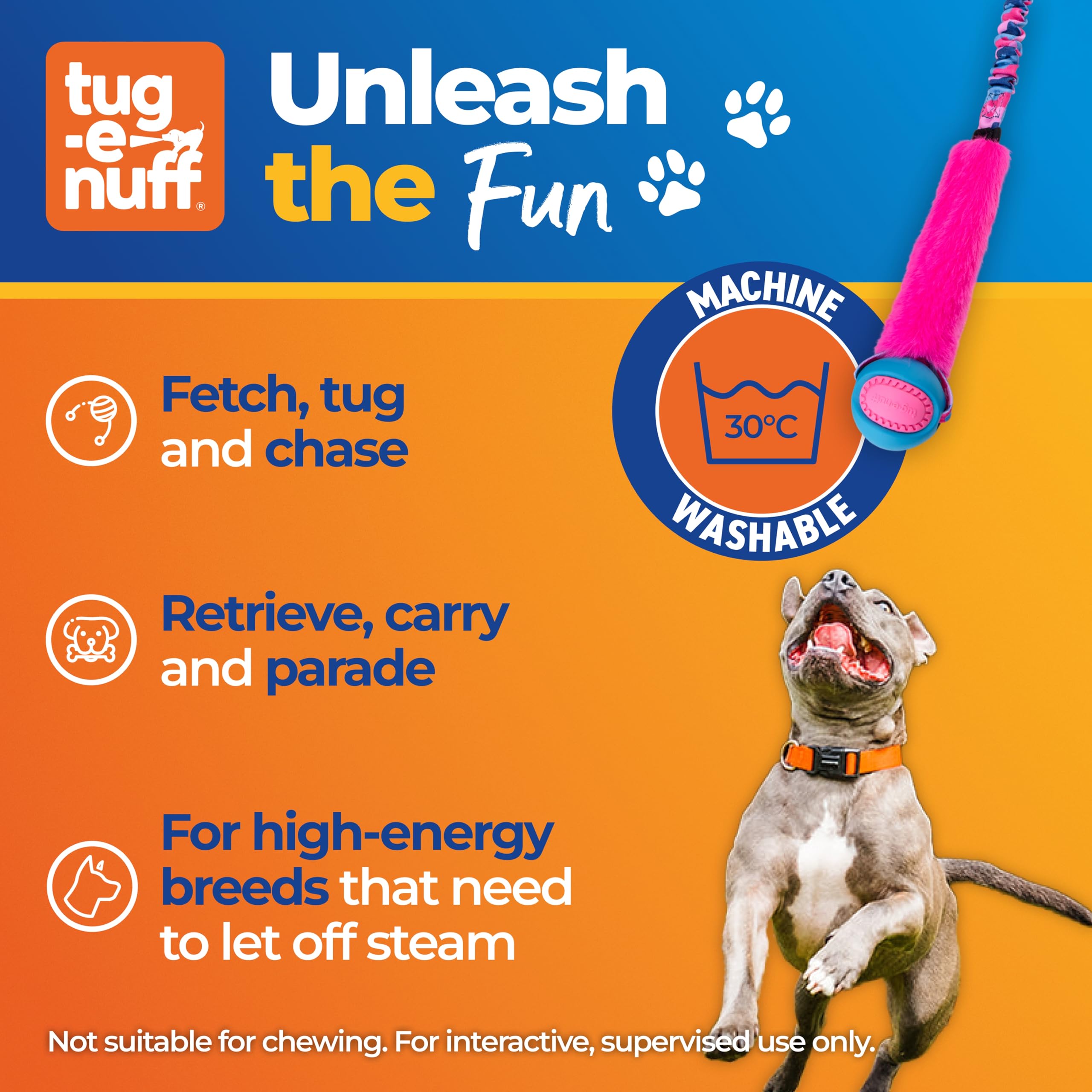 Jouet Tug-E-Nuff Fauxtastic PowerBall Bungee, design coloré orange, visuel attrayant pour l'entraînement