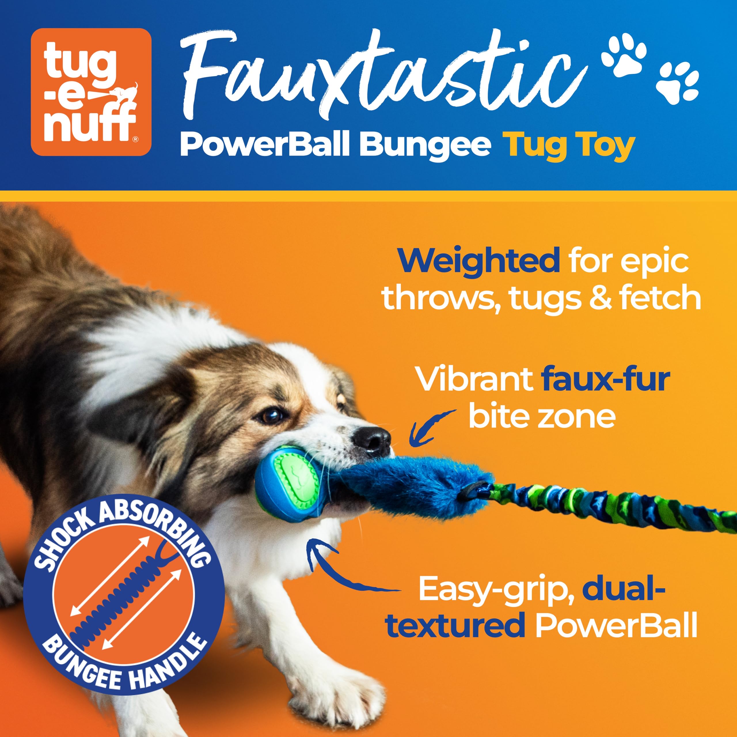 Jouet Tug-E-Nuff Fauxtastic PowerBall Bungee, poignée-confort pour sessions prolongées sans fatigue