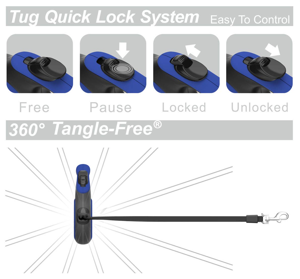 Laisse TUG adaptée pour petits chiens jusqu'à 16 kg, bleu élégant.