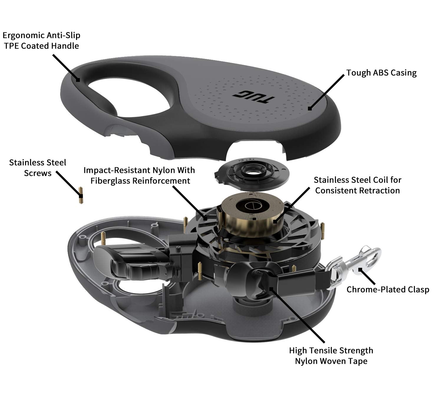 Laisse TUG poignée anti-glisse, prise confortable lors longues balades.