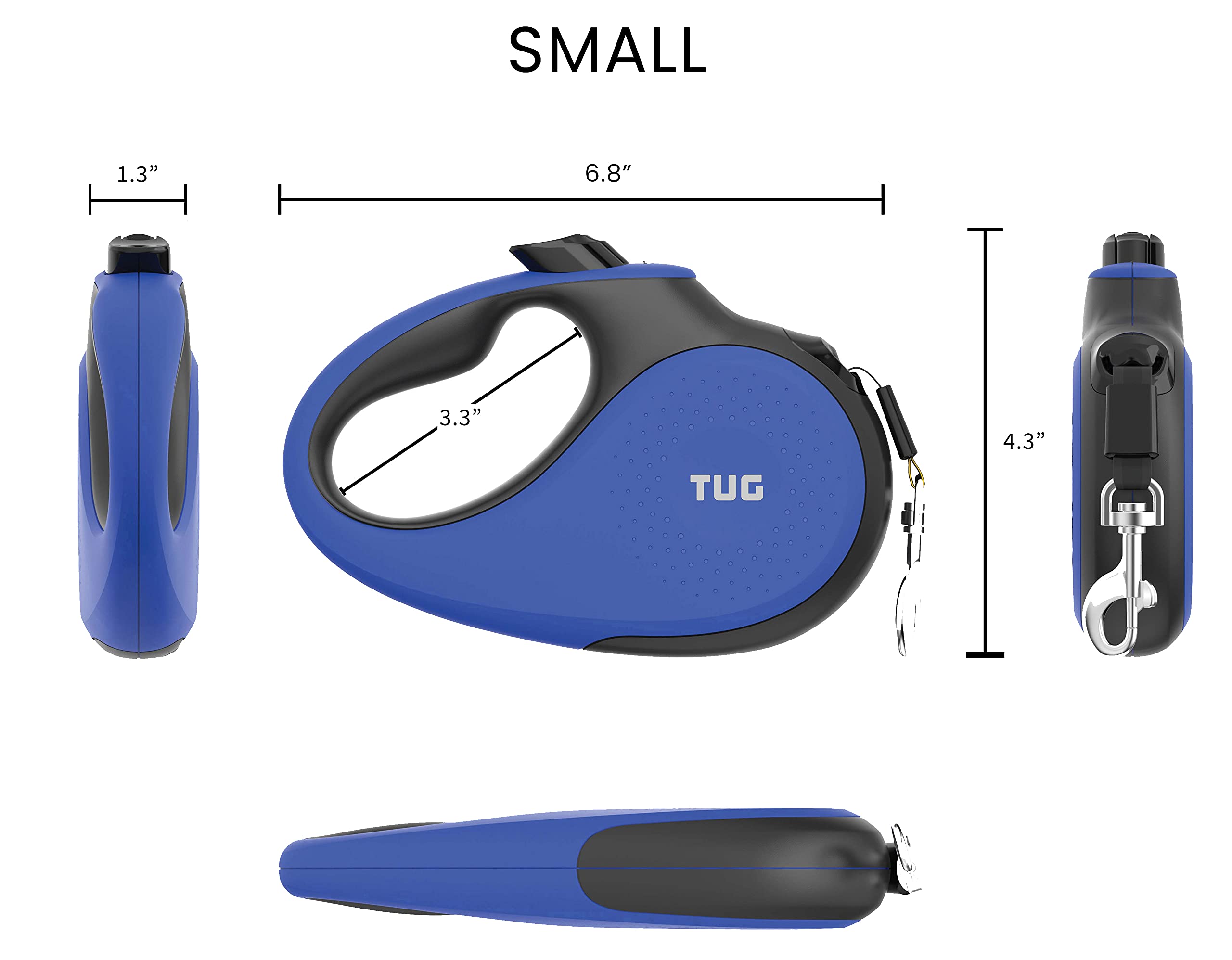 Poignée antiderapante bleue TUG, prise confortable pendant la marche.