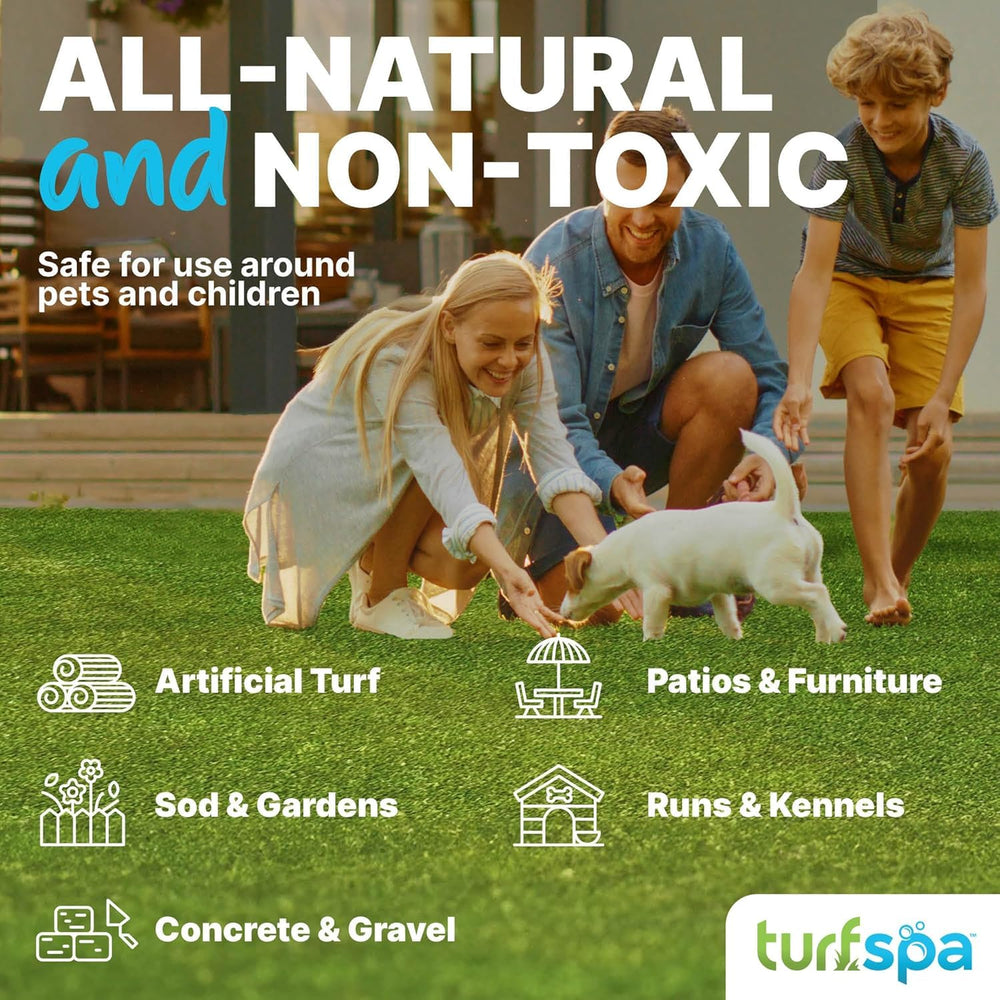 TurfSpa Turf Detox — Spray en action sur une allée, démontrant l’action enzymatique en profondeur.