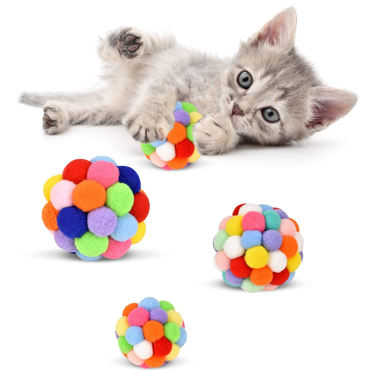 Boules TUSATIY pour chat arc-en-ciel 3 pièces stimulant le jeu.