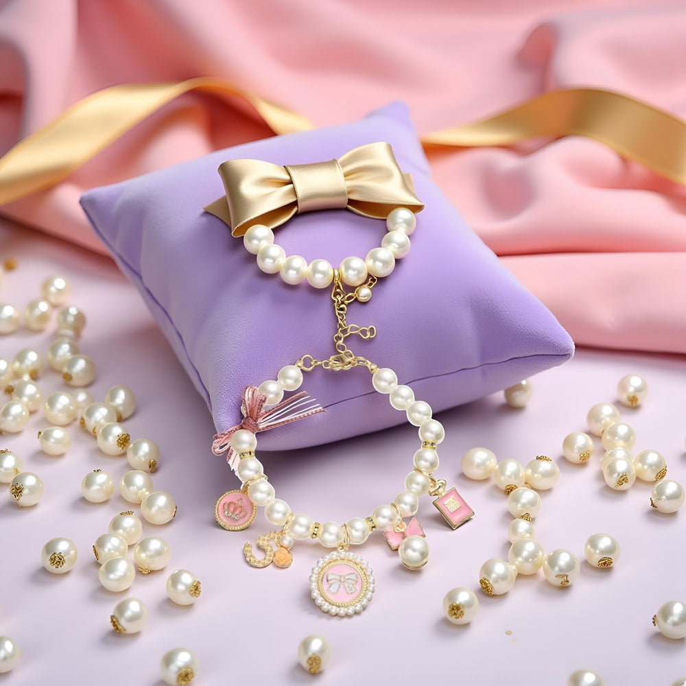 Collier Tustao perles rose ajustable pour chien.