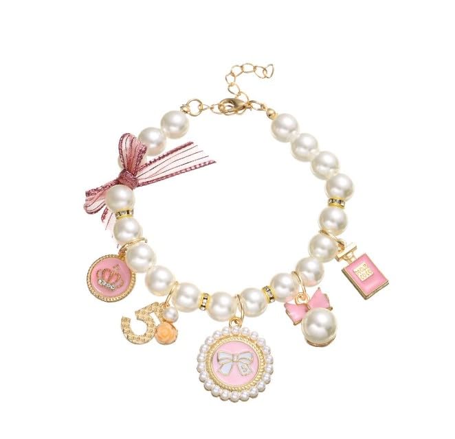 Collier Tustao perles rose avec noeud princesse, pour chien et chat.
