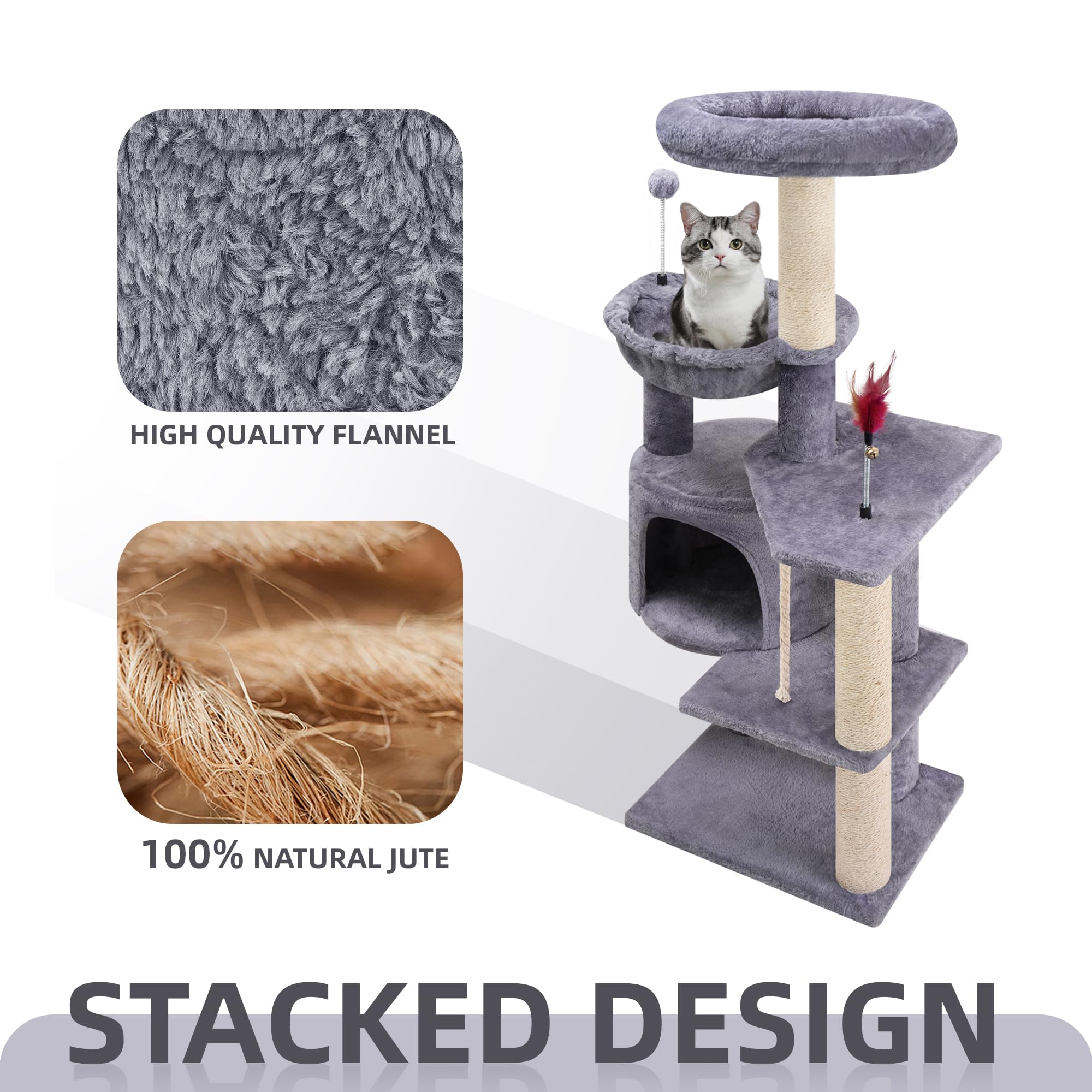TWDEPART arbre-chat 42-5 poteaux en jute pour griffage et étirement