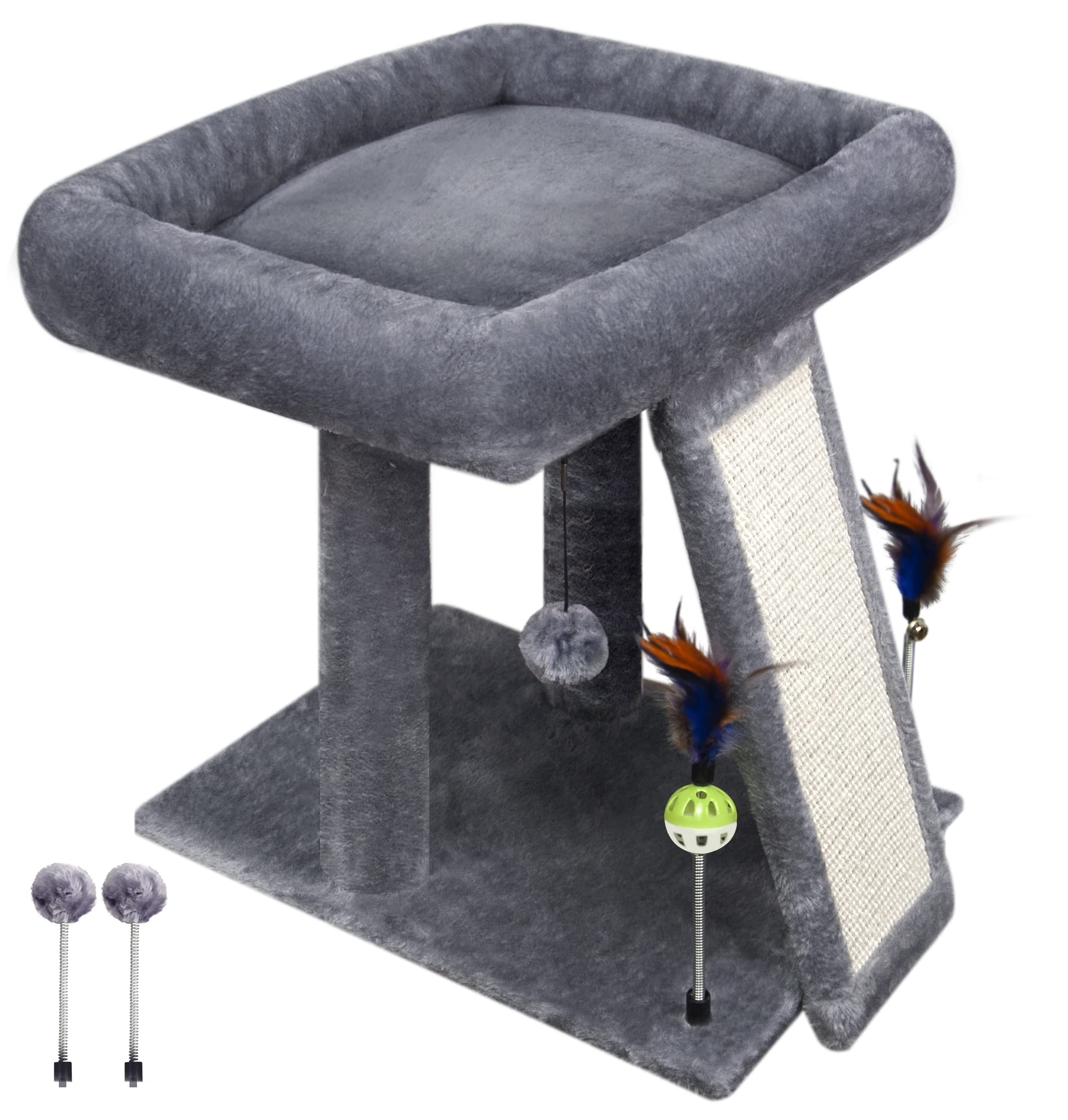 TWDEPART Arbre-chat boules suspendues et ressort, stimulation ludique pour chats