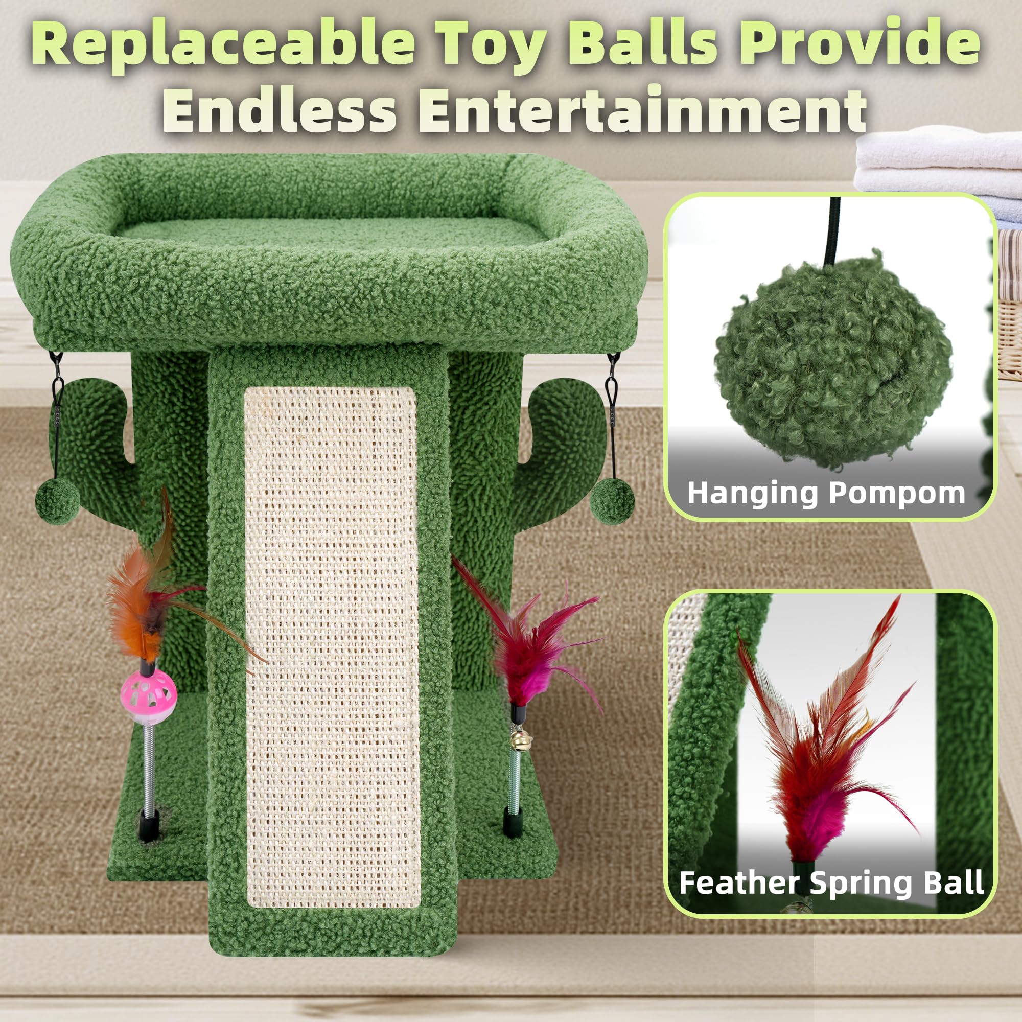 TWDEPART Arbre Chat Cactus plateforme douce : espace repos cosy pour chats