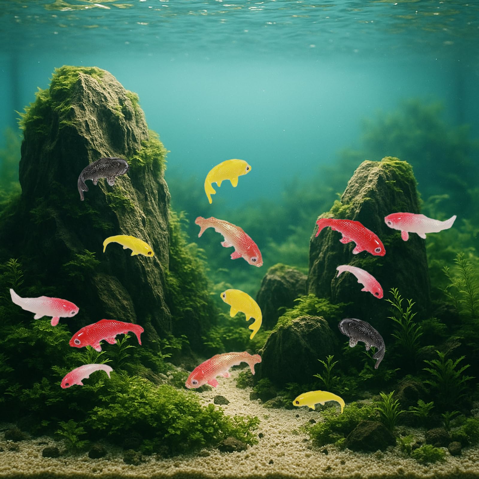 Tweruna poisson koi mini vert 2 cm, mise en scène aquatique modulable.