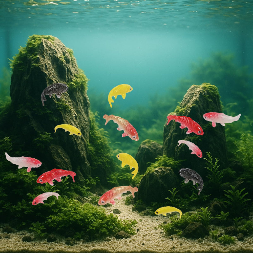 Tweruna poisson koi mini vert 2 cm, mise en scène aquatique modulable.